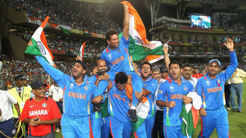 विश्व कप के जीत का जश्न मनाती भारतीय टीम