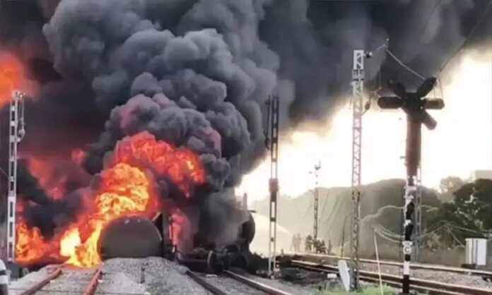 Massive Fire Breaks Out on Diesel-Laden Freight Train in Tamil Nadu's Tiruvallur
